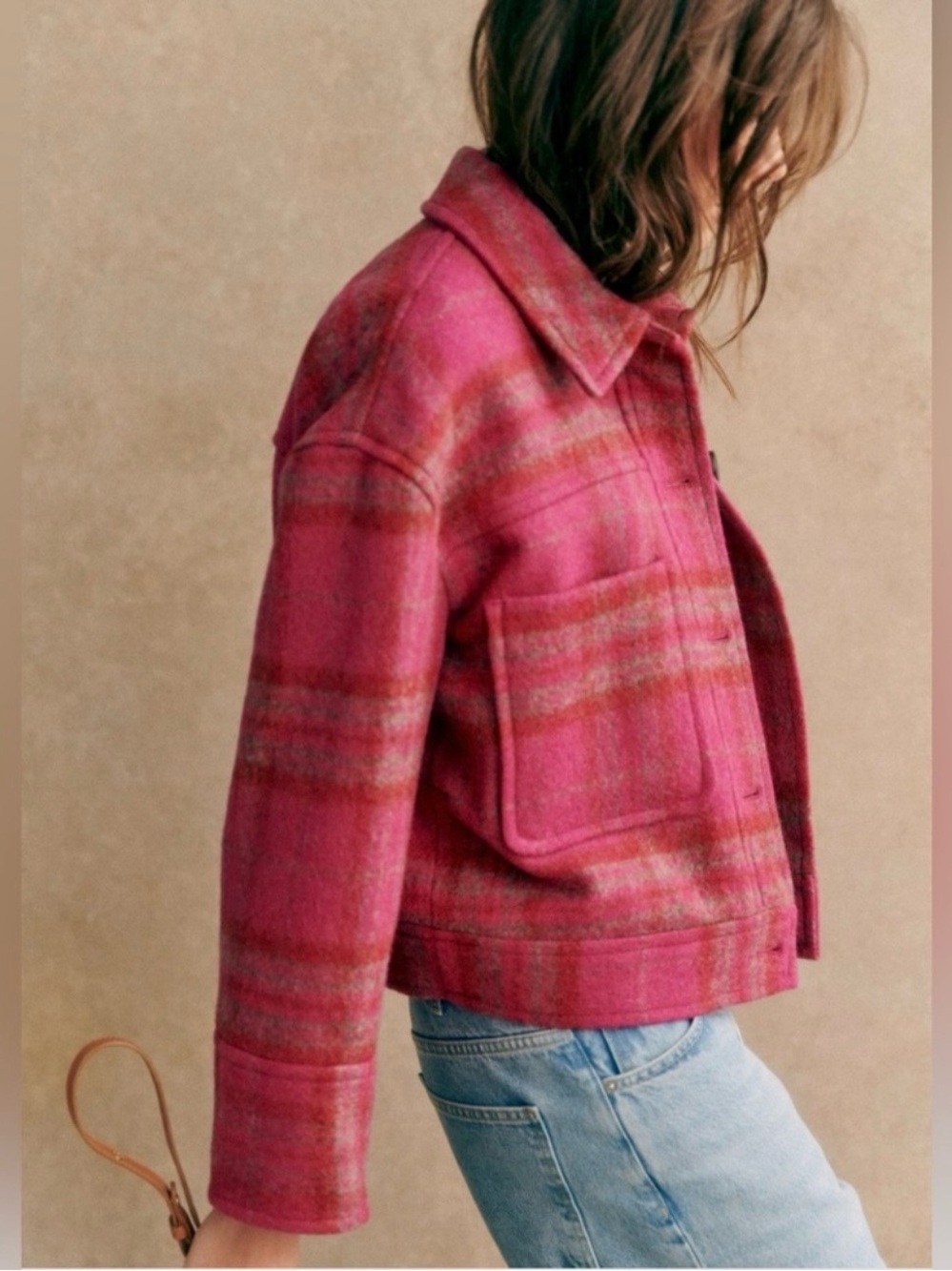 Sezane Esteban Wool Jacket Solidarity Creation Fushcia Size 38